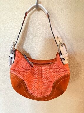 Coach Orange Signature-Pattern Shoulder Bag w/ White Strap & bi-colored hang tag